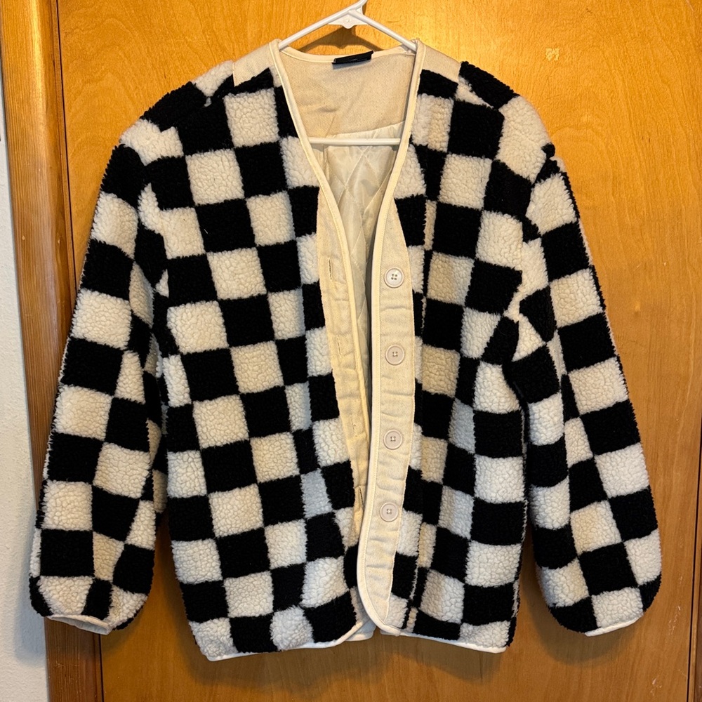 Checkered Black and White Fleece Jacket